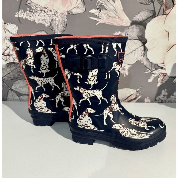 Joules Navy Dalmatian Molly Wellingtons Boots - Picture 9 of 16